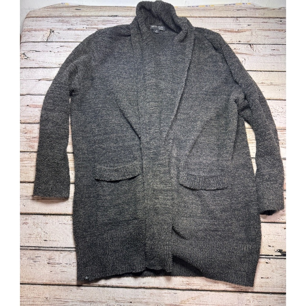 Barefoot‎ Dreams Size 1X Cardigan CozyChic Black Gray Heathered Pockets Plush